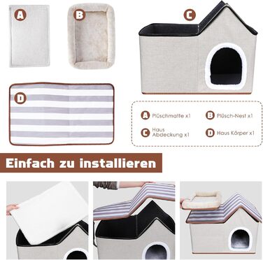 Cat House, Outdoor Cat Cave, Warm Dog Cave, Detachable Dog House with Washable Cushion and Platform, Outdoor Cat Cave, Cat House Cave for Small and Medium Pets (Cat House for Outdoors)