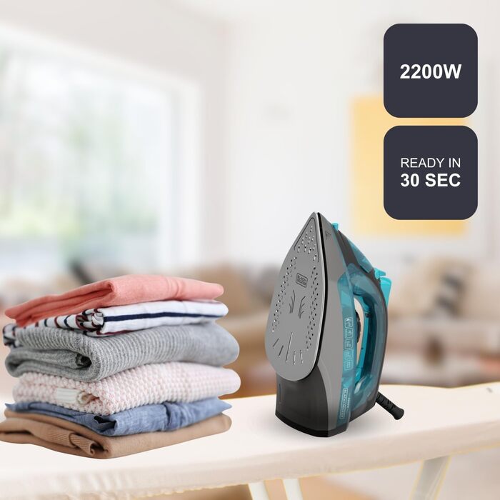 Праска Black+Decker BXIR3000E з керамічною підошвою, 3000 Вт, 200 г/хв, антинакип, функція розпилення, вертикальне прасування, дезінфекція