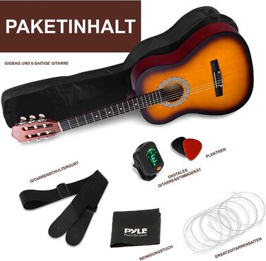 Акустична гітара Pyle для дітей та початківців, ½ розміру, з аксесуарами (сумка, тюнер, медіатор), чорний матовий сонцевий бьорст, 91 см