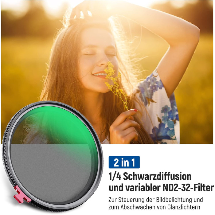 NEEWER 72mm Фільтр ND2-ND32 2-в-1 з дифузором та нейтральним градієнтом, HD, водостійкий, зносостійкий, для фото- та відеозйомки