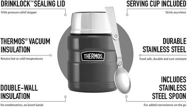 Термос King Thermoskanne / Thermosflasche для їжі, 0.47 л, нержавіюча сталь, червоний (сірий)