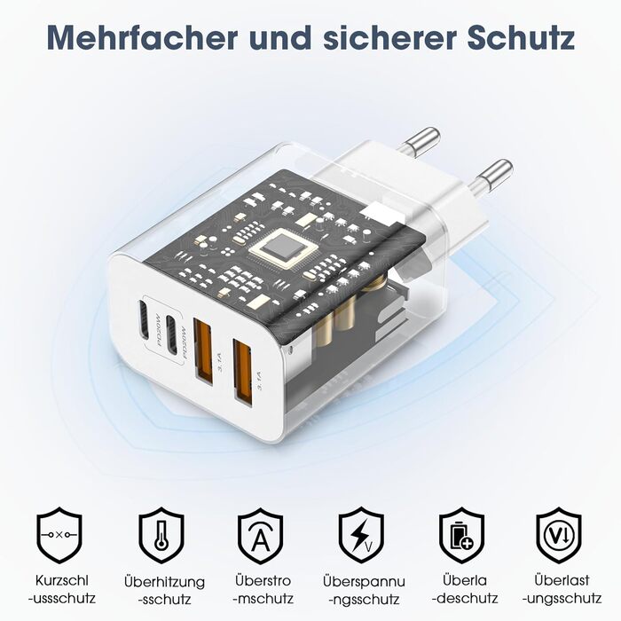 Набір зарядних блоків USB-C 40W з 4 портами (2xUSB-C, 2xUSB-A) - 2 шт. для iPhone, iPad, Samsung (Білий)