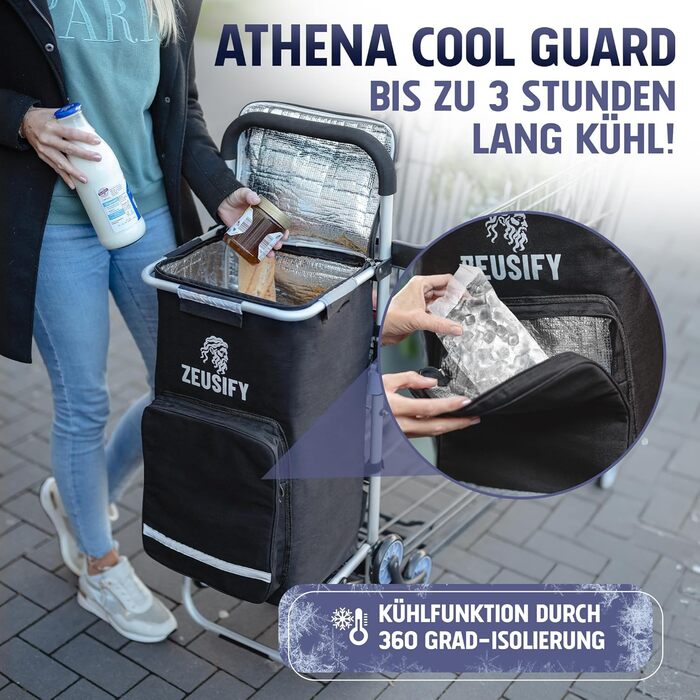 Складаний візок для покупок Hackenporsche з великим холодильним відсіком, 50 л, з колесами, водонепроникний, чорний