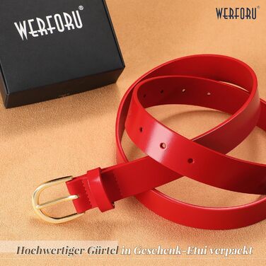 Жіночий шкіряний ремінь WERFORU для джинсів, спідниць та суконь з золотою пряжкою, червоний, довжина 110 см (85-97 см талія)