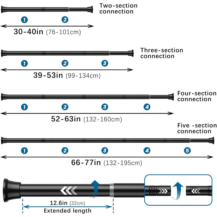 Штанга для карниза без свердління AIZESI 60-120 см, 1 шт. - Дзеркальна, для ванної кімнати, вікна, шафи (Чорний, 80-190см, 1 шт.)