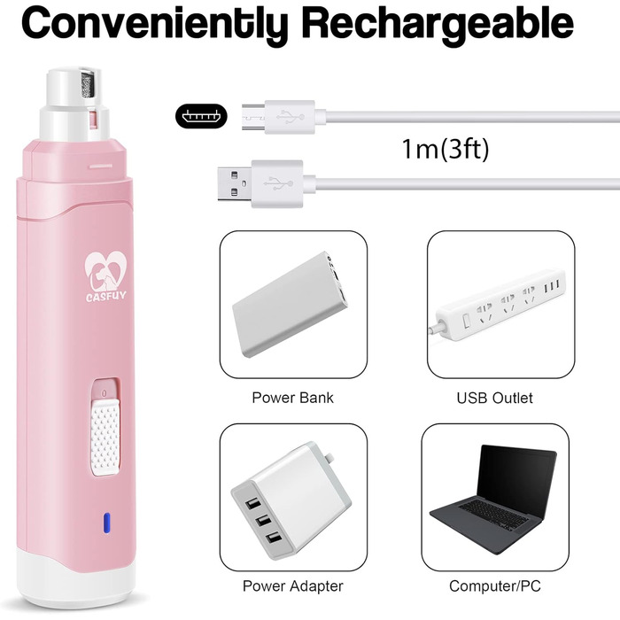 Електричний триммер для собак та котів Casfuy - професійний, 2 швидкості, акумуляторний, рожевий