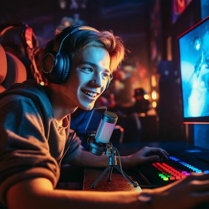 USB Мікрофон TONOR TC310 для Комп'ютера, PS4/5: Конденсаторний мікрофон для Стрімінгу з RGB підсвіткою та тримачем