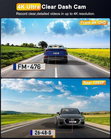 Відеореєстратор Auto Dashcam 4K+1080P з Wi-Fi, 64GB, IPS 3' екраном, Нічне бачення, G-сенсор, Loop-запис, 170°+140° Кут огляду, Паркінг 24/7, Керування через App, Підтримка до 256GB