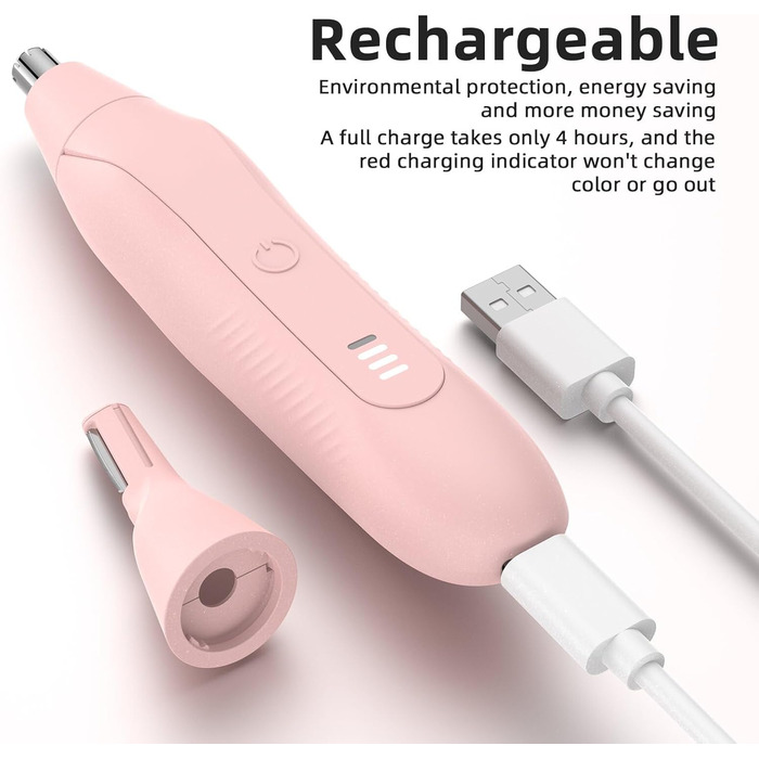 Триммер для носа та вух для жінок: безболісний, USB, 2-в-1, рожевий