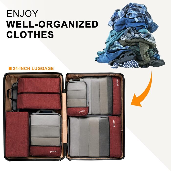 Набір компресійних органайзерів для подорожей (6 шт., червоний)