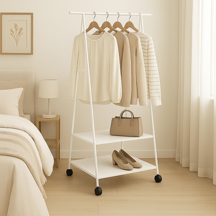 Relaxdays Clothes Rack with Wheels and 2 Shelves