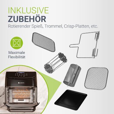 Фритюрниця повітряна Juskys® 12L, чорна, з LCD-дисплеєм, 10 програм, 25—200 °C, з аксесуарами