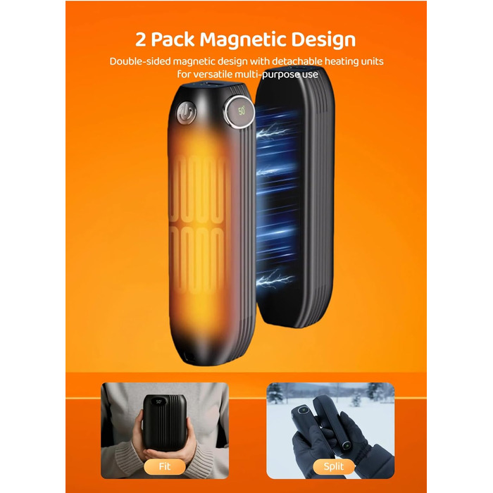 Електричні грілки для рук 2шт, 2500 mAh, портативні, для рукавичок, 3 режими, USB, для спорту та кемпінгу, чорні (для чоловіків та жінок)