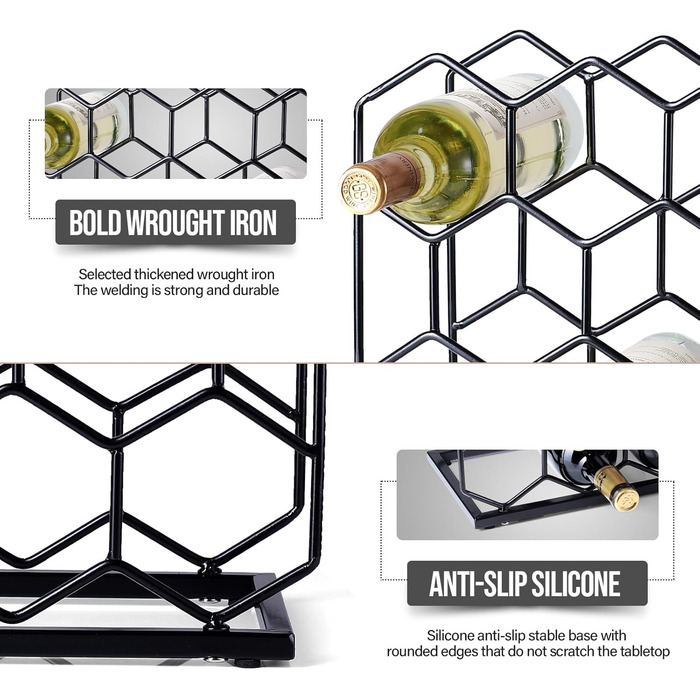 Drincarier Countertop Wine Rack, 14 Bottles, Freestanding, Modern Gold Metal, Pantry, Wine Bottle Storage (Bottles) (Black)