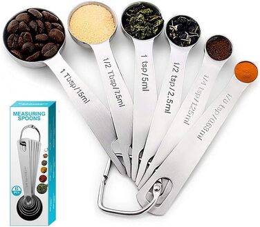 Набір мірних ложок з нержавіючої сталі Merecho (6 шт.) - для випічки, сухої їжі та рідини