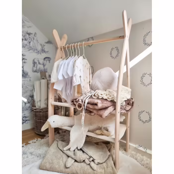MAMOI® Clothes Rack Baby Nursery | Children's Clothes Rack 106x95x32cm / 53x95x32cm | Children's Clothes Stand Baby | Coat Rack | Baby Wardrobe | Children's Wardrobe | 100% ECO | Made in EU (1 Module - 1 Shelf, White - Light Grey)
