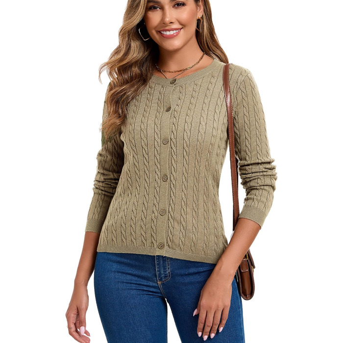 Жіночий кардиган Elegant Langarm з косами та ґудзиками, хакі, розмір XXL