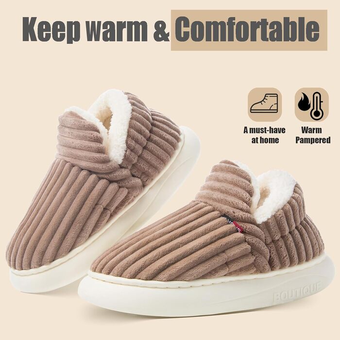 Тапочки зимові жіночі та чоловічі з піною пам'яті, м'яка тканина корд, повний плюш, бавовняні тапочки з антиковзкою підошвою, зручні для дому та вулиці (42/43 EU, кавовий)