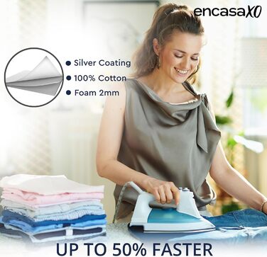 Чохол для прасувальної дошки Encasa XO Reflektierender, металізований силікон, 125x39 см, з піною та повстяною підкладкою, термостійкий, сріблястий преміум