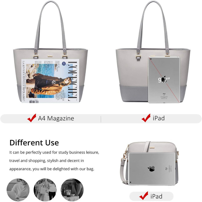 Сумка жіноча LOVEVOOK шопер, комплект 3 в 1, шкіра, сіро-темно-сіра