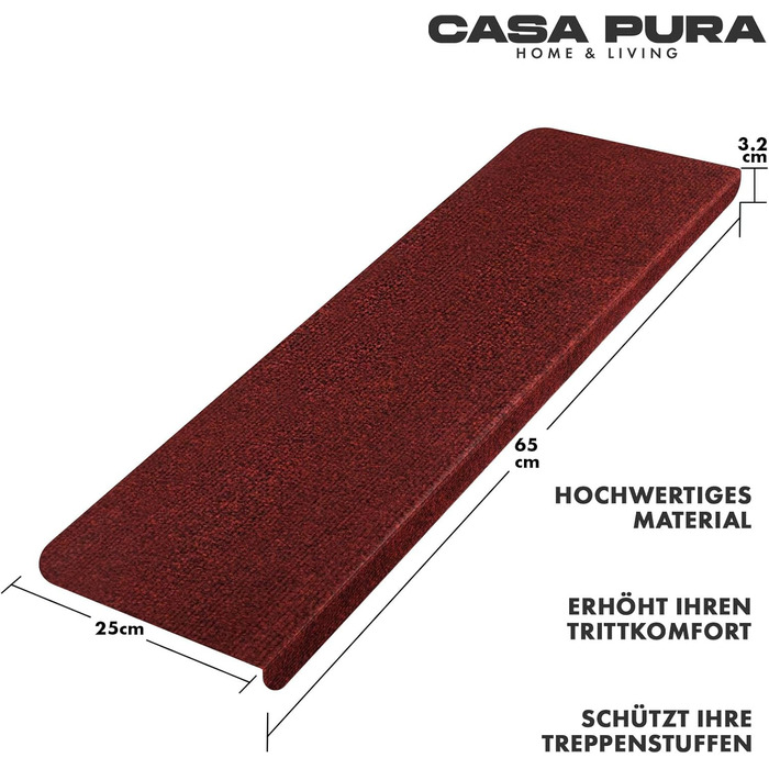 Casa Pura Stair Treads - 15 Piece Non-Slip Carpet for Stairs - Adhesive Backed, Leipzig Design, Half Round