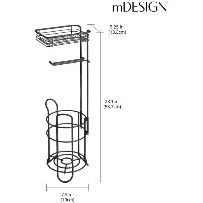 Тримач для туалетного паперу mDesign з полицею для аксесуарів, металевий, матовий чорний
