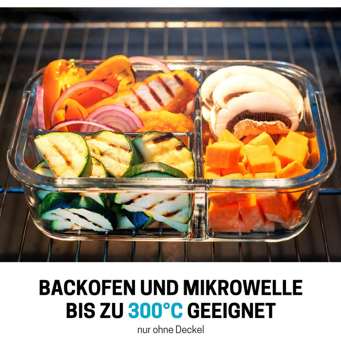 Набір контейнерів для їжі Igluu Meal Prep (3 шт.) – 980 мл, з 3 відділеннями, з боросилікатного скла, BPA-free, підходить для мікрохвильовки, духовки, морозильної камери та мийки посуду, витікання неможливе