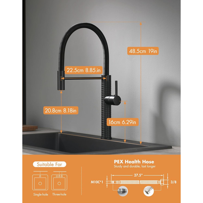 Чорний кухонний змішувач TIMACO висувний, 360° поворотний, для кухонної мийки | Змішувач для кухні