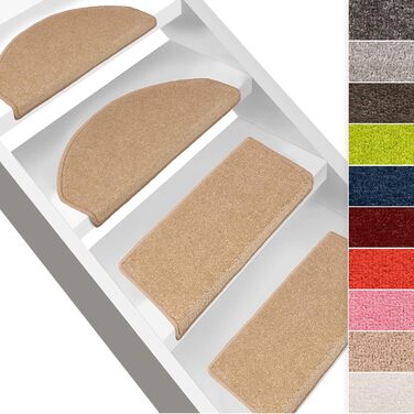 Casa Pura Dynasty Velour Non-Slip Stair Treads - 15 Piece Set - Brown