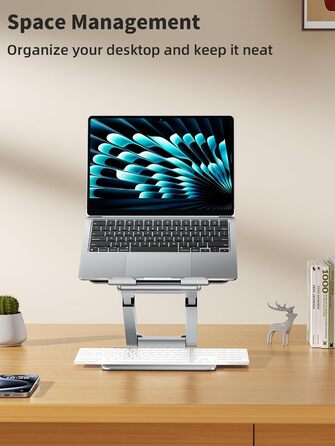 Adjustable Laptop Stand for Desk - Telescoping Design, Ergonomic Riser for 10-17 Inch Laptops (Silver)