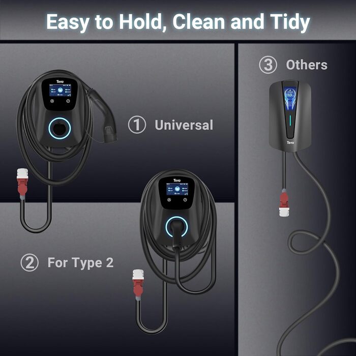 Володіння Tera EV: Смарт-зарядний пристрій 22kW/11kW з App, Typ 2, 400V, Wallbox, 7м кабель, CEE 3-фазний, для електромобілів та PHEV