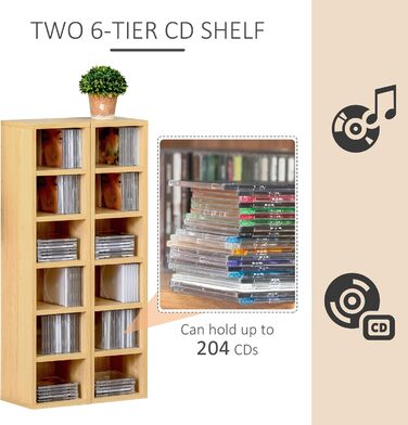 Комплект HOMCOM з 2 стелажів для CD/DVD, 6+6 полиць, 21x19x88 см, до 160 CD, колір бук бежевий, шафа для зберігання дисків