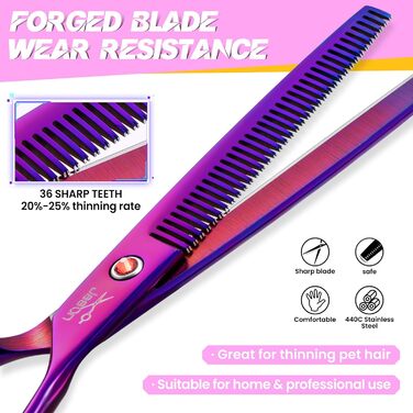 Професійна вигнута ножиця для собак JASON - 7,5' ножиця для грумінгу собак з японської нержавіючої сталі. Ножиці для догляду за шерстю собак та котів (вигнуті, фіолетові) (тонке розрідження)