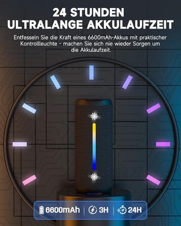Bluetooth Портативна Колонка OHAYO з LED підсвіткою, 25W, IPX7, 24h, Bass Boost, 6 RGB режимів, для активного відпочинку, чорна