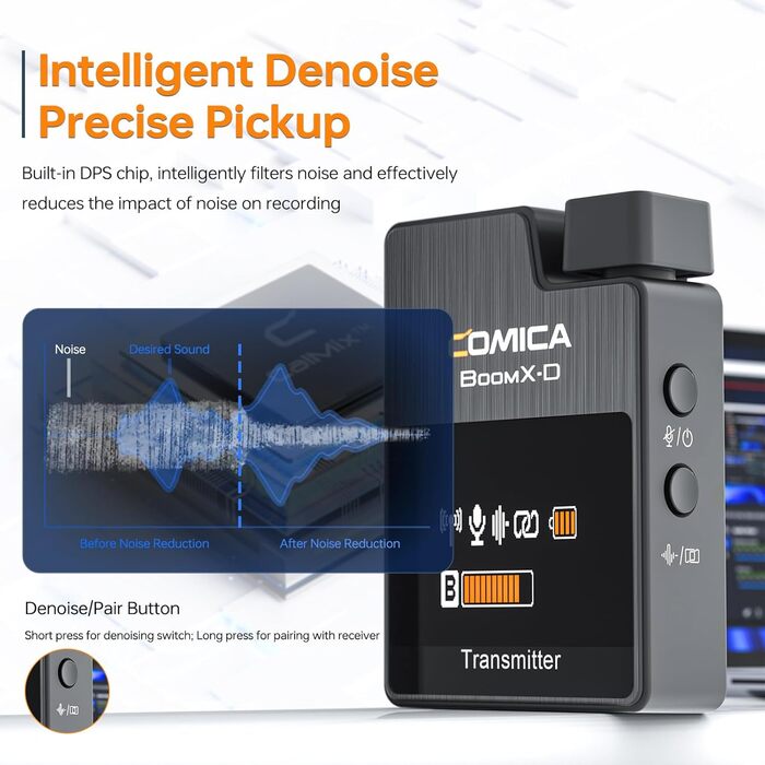 COMICA BoomX-D2: Бездротовий мікрофон для смартфона та ноутбука, USB-C, для блогінгу, подкастів, YouTube