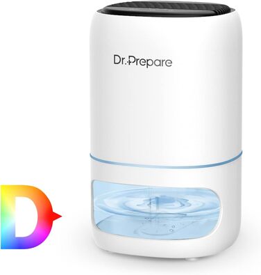 Dr. Prepare Electric Dehumidifier 1L, Quiet Dehumidifier, Portable Room Dehumidifier, Energy-Saving Dehumidifier, 30m² Against Humidity for Closet, Living Room, Bedroom, Office