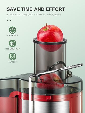Шокер Reemix для овочів та фруктів, професійний соковитискач з нержавіючої сталі, 800W, 3 швидкості, червоний