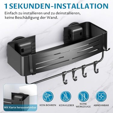 Двошаркова полиця для душу без свердління з присосками, вологостійка, чорна. Організатор для ванної кімнати з тримачем для рушників, шампуню та гелю для душу. Кутова полиця для душу з гачками, 2 шт.