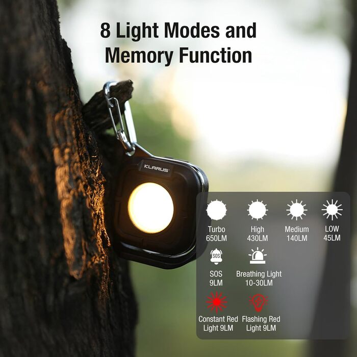 KLARUS CL5 Small Lightweight Camping Light, Rechargeable Work Light 1200 mAh, 650 lm Camping Lantern with 4 Brightness Levels, 4 Color Temperatures, Magnetic Base, Hook Function, IPX5 for Camping, Outdoor