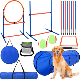 Набір для аджиліті для собак 70 елементів: 8 шлагбаумів, стрибкова петля, м'яч, ящик для перерви, сумка для ласощів, переносна сумка. Розвиває інтелект.