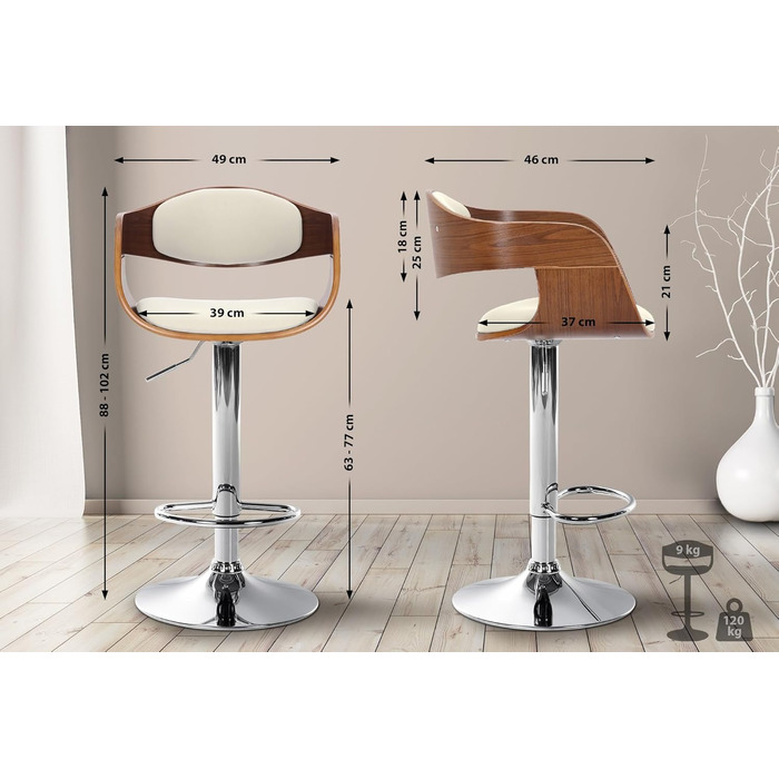 Kingston Adjustable Bar Stool with Faux Leather Seat - Walnut/White Finish
