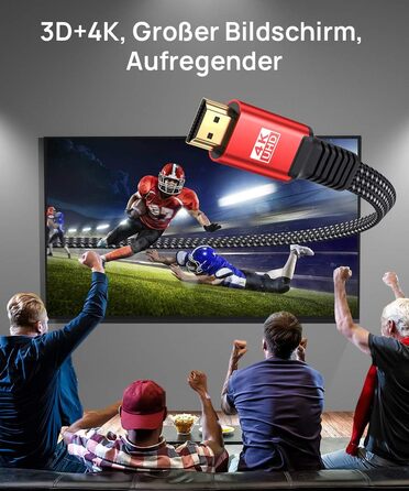 Кабель HDMI JSAUX 4K 3 метри: підтримка 4K@60Hz, HDR, UHD 2160p, Ethernet, ARC, для PS3/4, TV, PC (червоний)