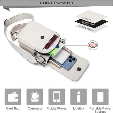 Сумка-органайзер на шию MUIIKOLA для смартфонів з RFID-захистом, веганська шкіра, бежевий. Сумка через плече для жінок з широким ременем та гаманцем.