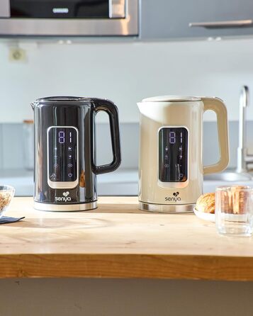 Електричний чайник SENYA 1.7 л з цифровим дисплеєм, 5 температурних програм, підтриманням тепла, 360° та ергономічною ручкою, кремовий