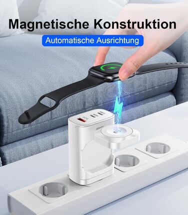 Зарядний пристрій 4-в-1 для Apple Watch та iPhone: 40W USB-C, швидка зарядка PD, сумісний з Apple Watch 10/9/8/7/6/Ultra/SE, iPhone 17/16/15 Pro Max, iPad, AirPods (Білий)