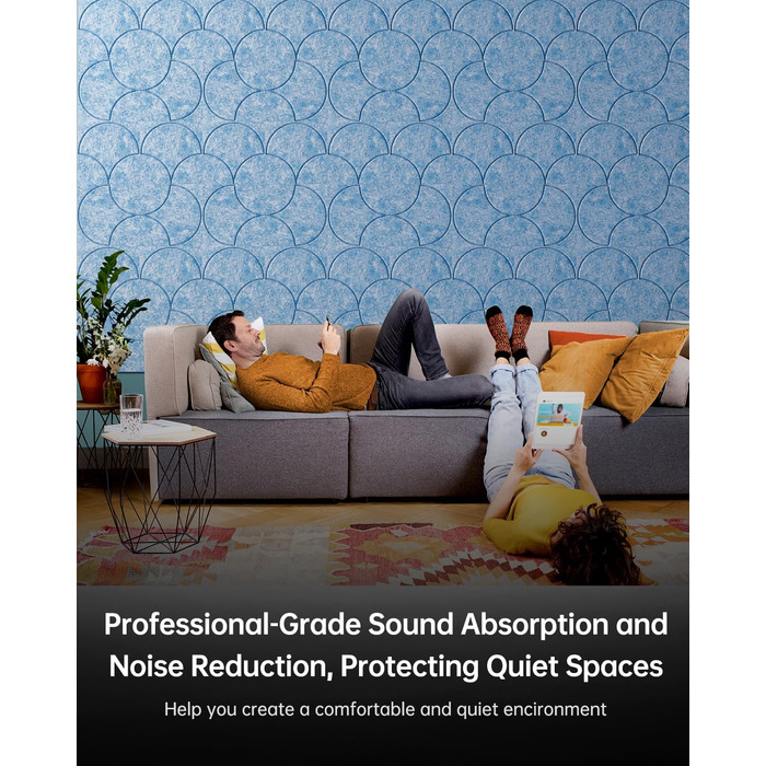 Акустичні панелі Soundsbay 12 шт., самоклеючі звукопоглинаючі плити з поліестеру для шумоізоляції та декору стін, 30x30x0.9 см, небесно-блакитний колір