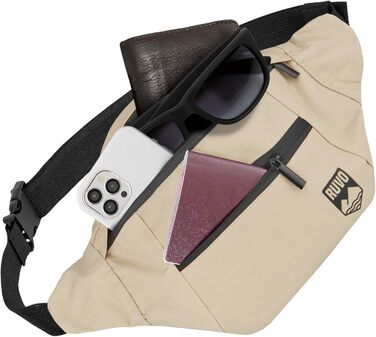 RUVO® Поясна сумка для чоловіків та жінок | Стильна сумка на пояс з 4 відділеннями на блискавці | Підходить для будь-яких активностей (Бежевий)