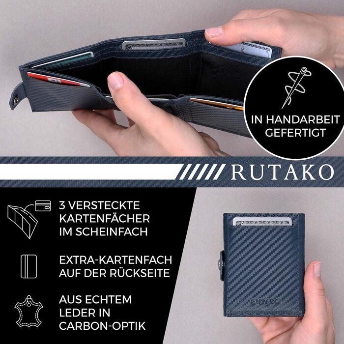 Слім-гаманець RUTAKO з RFID-захистом для чоловіків та жінок, компактний картхолдер з карбону, синій (без монетниці)