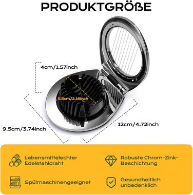 Ніж для яєць BIBURY з нержавіючої сталі 2-в-1, професійний слайсер для яєць, грибів, м'яких фруктів (безпечний для миття у посудомийній машині)