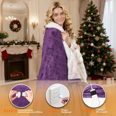 Електрична ковдра з підігрівом 130x180 см з автоматичним вимкненням, 10 рівнів нагріву, таймер 8 годин, захист від перегріву, пральна машина, фланелева ковдра з підігрівом для ліжка, дивана та офісу, фіолетовий колір 130 x 180 см